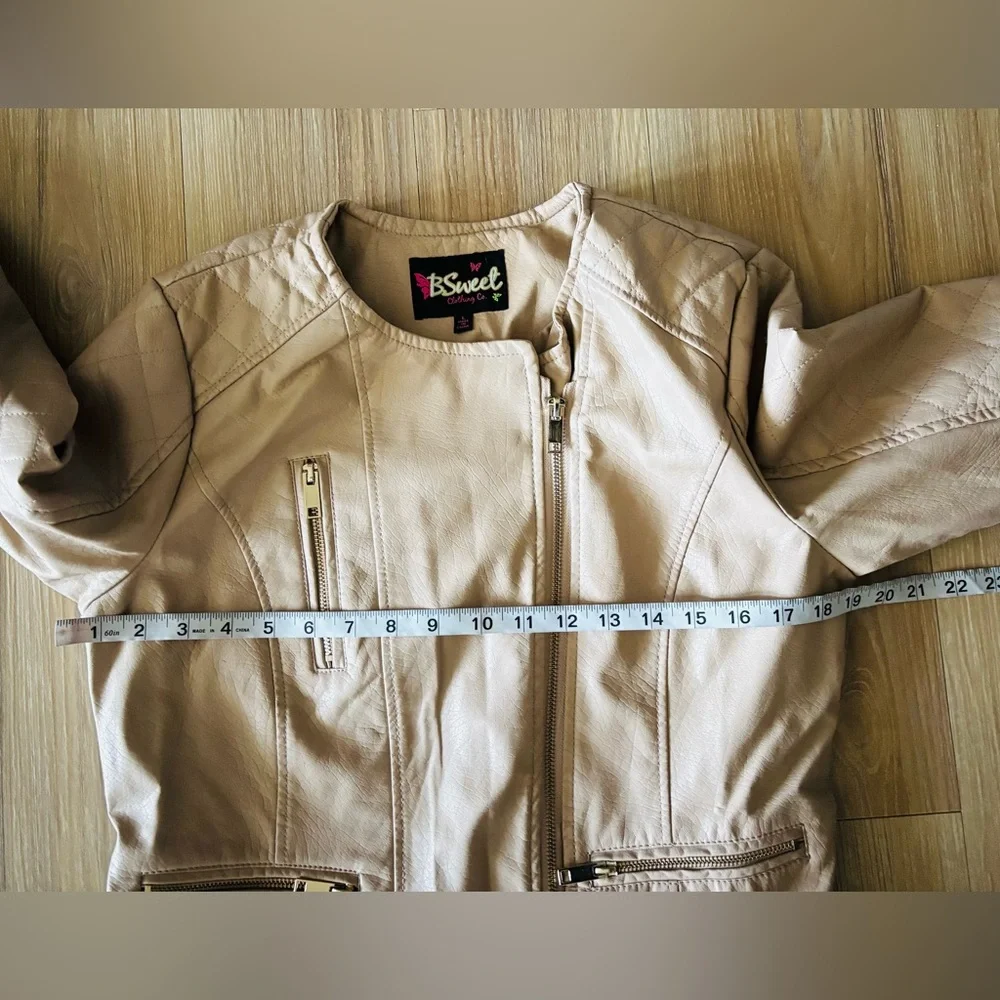 Y2K B Sweet Faux Leather Jacket Moto Beige Quilted Full Zip Womens L Rock N Roll - Picture 10 of 12